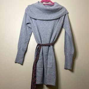 Cowl neck sweater dress with pocket